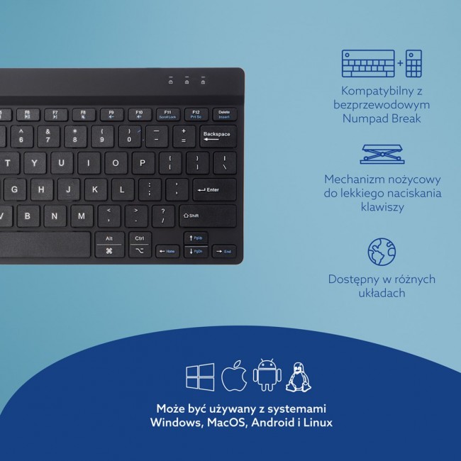 R-Go Tools Ergonomic keyboard R-Go Compact Break, compact keyboard with break software, QWERTY (US), Bluetooth, black