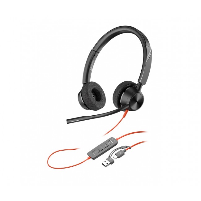 POLY Blackwire 3320 Stereo Microsoft Teams Certified USB-C Headset +USB-C/A Adapter