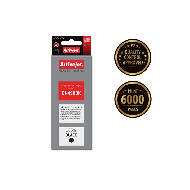 Activejet AC-G490Bk Ink (replacement for Canon GI-490BK Supreme 135 ml 6000 pages, black)