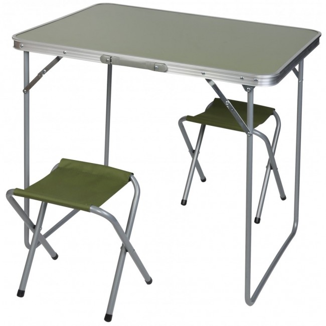 Enero folding camping hiking table 80 x 60 x 70 cm + two chairs green Enero folding camping hiking table 80 x 60 x 70 cm + two chairs green