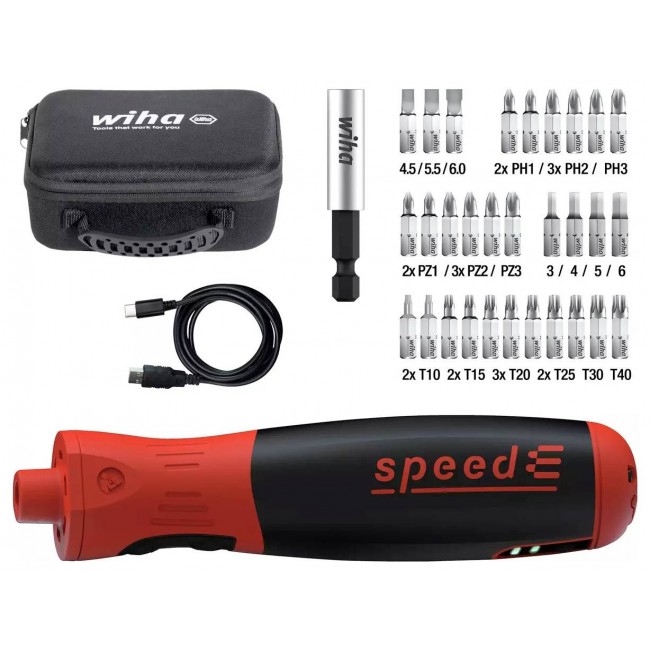 Speede PocketDrive electric screwdriver with bit cassette and bag