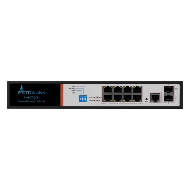 Extralink PoE Switch VICTOR 8x Gigabit PoE/PoE+, 2x SFP, 1x Console Port, 150W, Managed