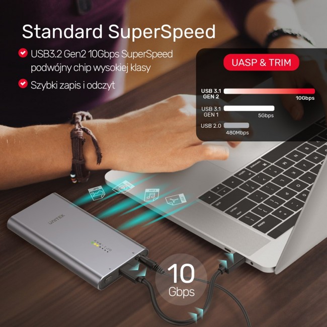 UNITEK S1206A SolidForce USB-C to PCIe/NVMe M.2 SSD 10Gbps Dual Bay Enclosure with Offline Clone