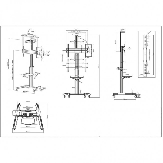 Manhattan TV & Monitor Mount, Trolley Stand, 1 screen, Screen Sizes: 37-65