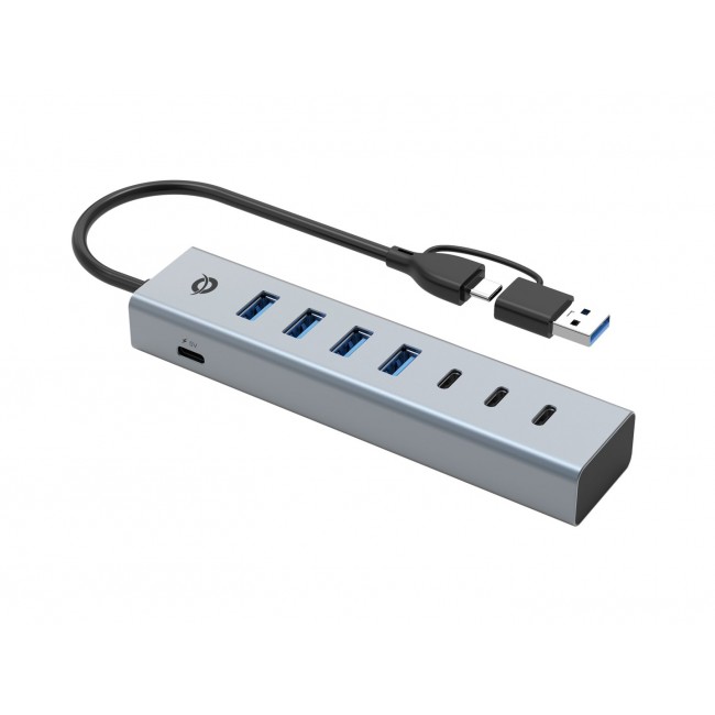 Conceptronic HUBBIES20GP 7-Port USB 3.0 Hub with Power Adapter, 5Gbps, USB-C x 3, USB-A x 4