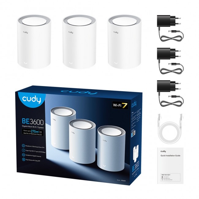 Cudy M3600 Dual-band (2.4 GHz / 5 GHz) Wi-Fi 7 (802.11be) White 3 Internal