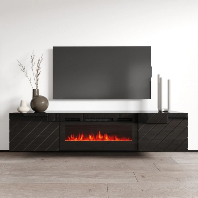 RTV LUXE cabinet 182.6x34.5x37.5 black/black gloss + black fireplace RTV LUXE cabinet 182.6x34.5x37.5 black/black gloss + black fireplace