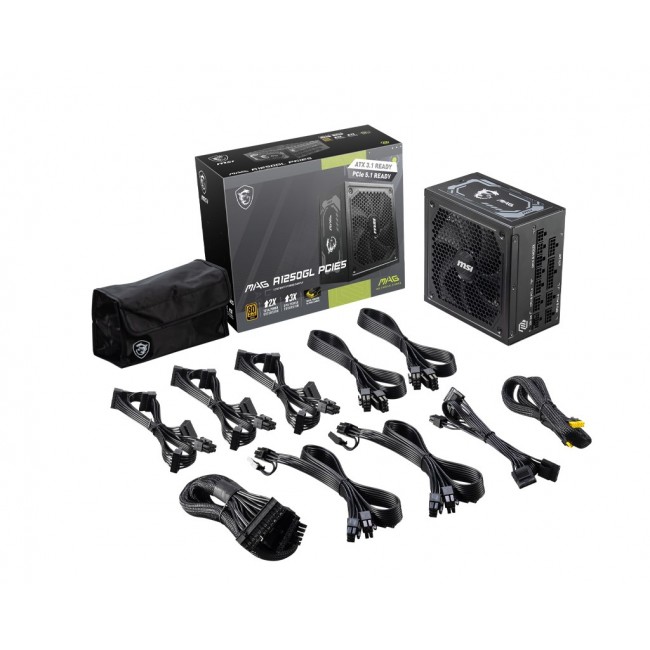 MSI MAG A1250GL PCIE5 power supply unit 1250 W 24-pin ATX ATX Black MSI MAG A1250GL PCIE5 power supply unit 1250 W 24-pin ATX ATX Black