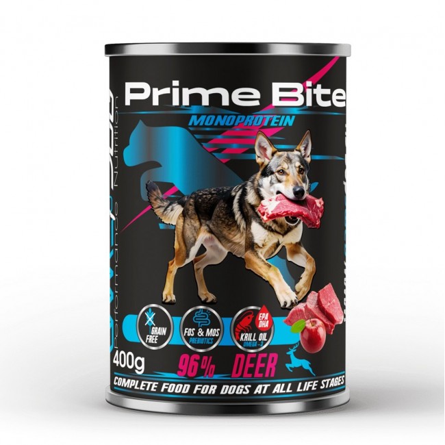 PRIME BITE Monoprotein Deer with an apple - wet dog food - 400g