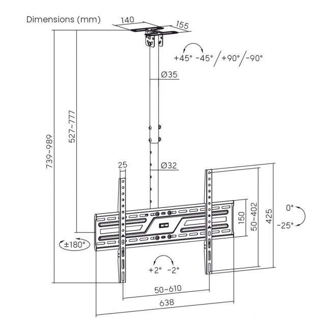 Maclean Ceiling Mount for TV, max. load 50 kg, 37 86