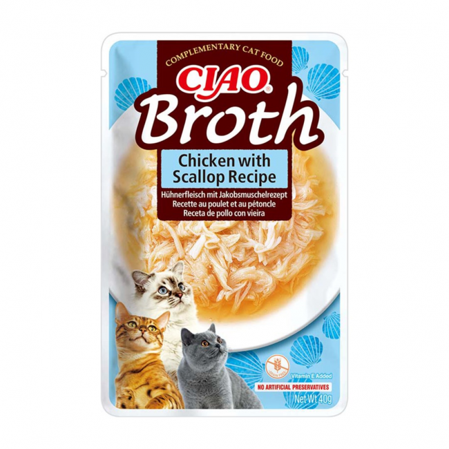 INABA Ciao Broth with chicken, salmon, tuna and scallop - cat treats - 10x40g INABA Ciao Broth with chicken, salmon, tuna and scallop - cat treats - 10x40g