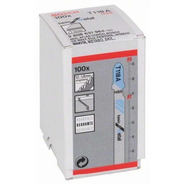 Bosch 2 608 631 964 jigsaw/scroll saw/reciprocating saw blade Jigsaw blade High-Speed Steel (HSS) 100 pc(s) Bosch 2 608 631 964 jigsaw/scroll saw/reciprocating saw blade Jigsaw blade High-Speed Steel (HSS) 100 pc(s)