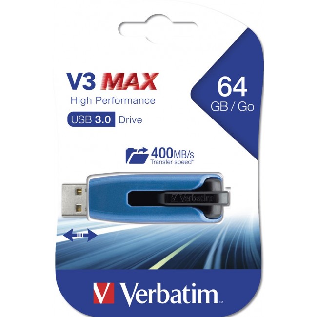 Verbatim V3 MAX - USB 3.0 Drive 64 GB - Blue Verbatim V3 MAX - USB 3.0 Drive 64 GB - Blue