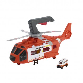 Matchbox Action Drivers Rescue Helicopter,16-In Large-Scale Helicopter with 1:64 Scale Die-Cast Toy Ambulance
