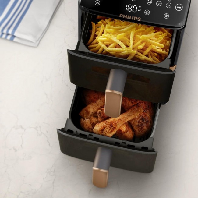 Philips 4000 series NA462/80 fryer Double 10 L Stand-alone 2750 W Hot air fryer Black, Gold, Grey
