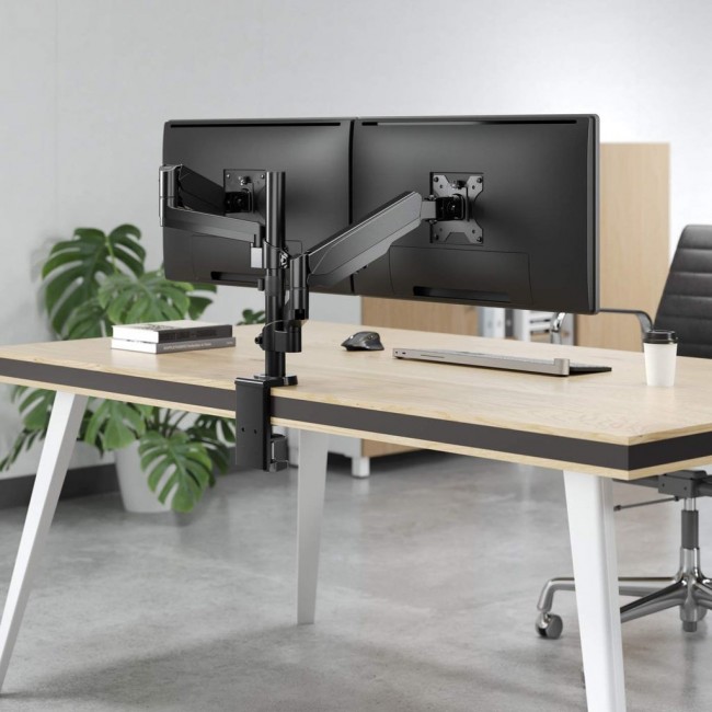 Manhattan TV & Monitor Mount, Desk, Full Motion (Gas Spring), 2 screens, Screen Sizes: 10-27