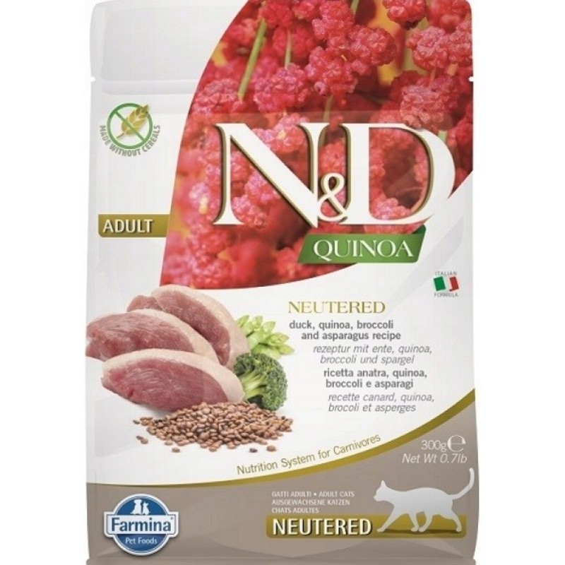 FARMINA N&D Quinoa Cat Duck, Broccoli, Asparagus Neutered Adult - dry cat food - 300 g