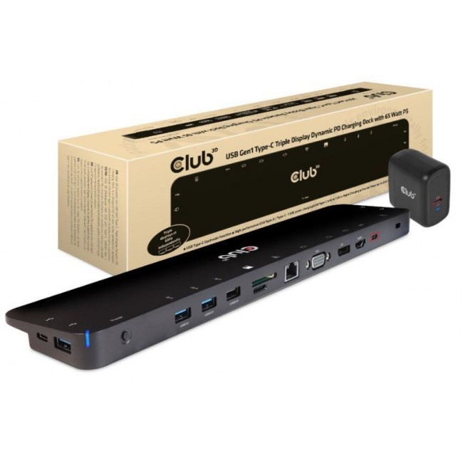 CLUB3D UNIVERSAL USB Gen1 Type-C Triple Display Dynamic PD Charging Dock with 65 Watt PS ( VGA, HDMI, DP, ETHERNET) CLUB3D UNIVERSAL USB Gen1 Type-C Triple Display Dynamic PD Charging Dock with 65 Watt PS ( VGA, HDMI, DP, ETHERNET)