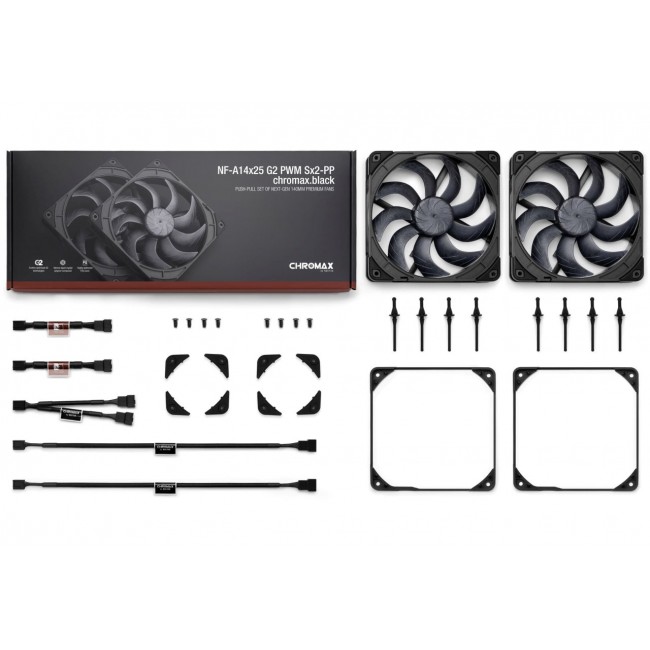 Noctua 140mm NF-A14x25 G2 PWM Sx2 PP chromax.black edition - dual fan set