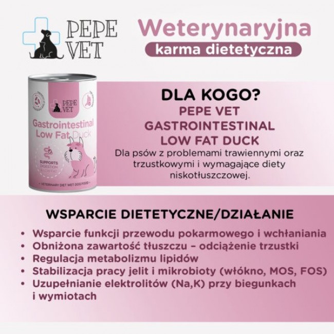 PAKA ZWIERZAKA Pepe Vet Gastrointestinal Low fat Duck - wet dog food - 400g PAKA ZWIERZAKA Pepe Vet Gastrointestinal Low fat Duck - wet dog food - 400g