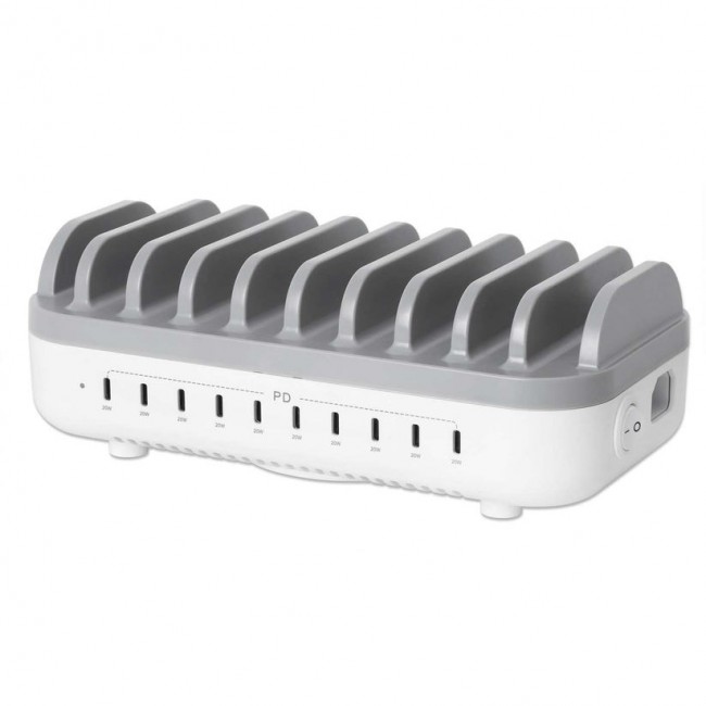 Manhattan 10-port USB-C Charging Station, USB-C Output: 10x 20W, Max 200W, Mains AC power (inc US/EU/UK adapters) Manhattan 10-port USB-C Charging Station, USB-C Output: 10x 20W, Max 200W, Mains AC power (inc US/EU/UK adapters)