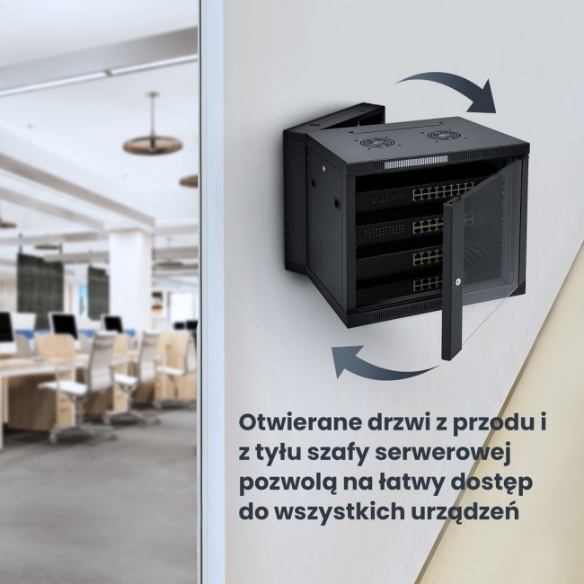 Extralink Rackmount cabinet 12U 600x600 AZH Black wall mounted, swing type