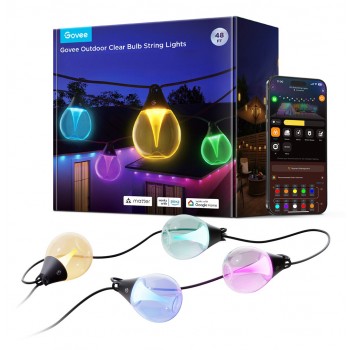 Govee H7025 RGBICW Outdoor LED String Lights, 14.63m, 2.4GHz Wi-Fi + Bluetooth