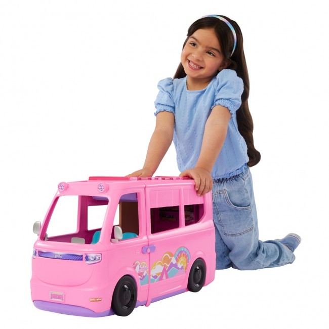Barbie Dream Camper Playset with Roof Tent, BBQ Grill with Color-Change Feature & 60+ Accessories Barbie Dream Camper Playset with Roof Tent, BBQ Grill with Color-Change Feature & 60+ Accessories