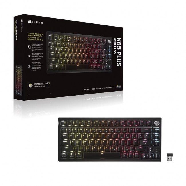 Corsair K65 PLUS keyboard Gaming USB + RF Wireless + Bluetooth QWERTY US English Black