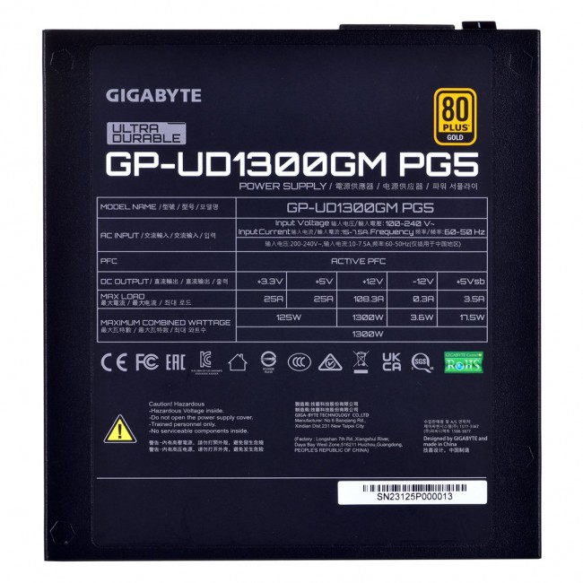 GIGABYTE UD1300GM PG5 power supply unit 1300 W 20+4 pin ATX ATX Black GIGABYTE UD1300GM PG5 power supply unit 1300 W 20+4 pin ATX ATX Black