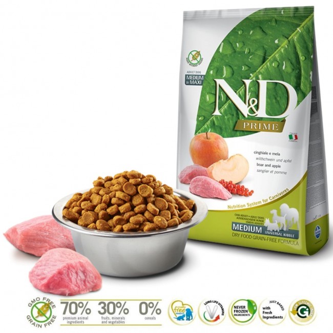 FARMINA N&D PRIME DOG WILD BOAR AND APPLE ADULT MEDIUM & MAXI 12 kg