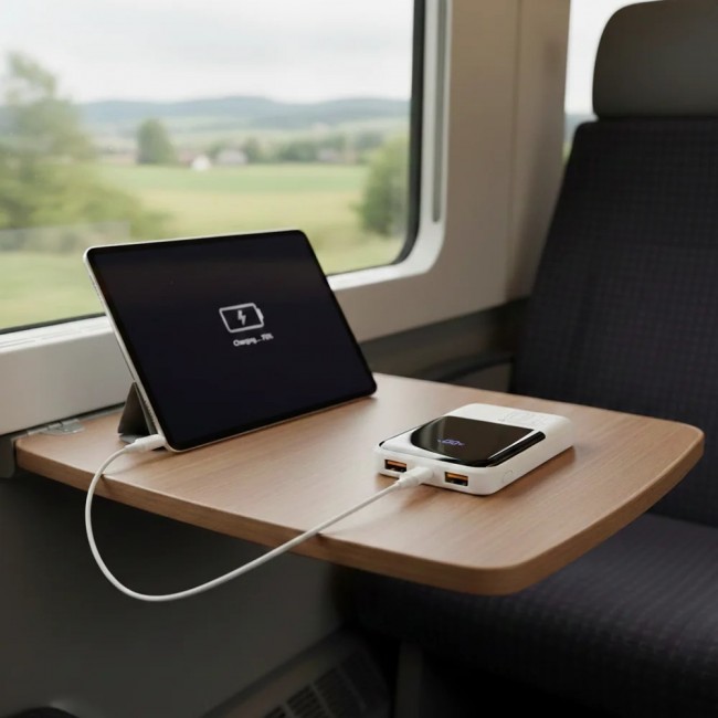 Powerbank 10 000mAh, 2x USB, 1x USB-C 22,5W, QC4+, LCD screen, white