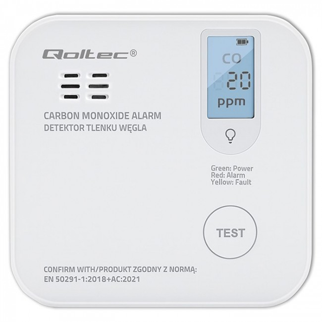 Qoltec 52577 Wireless Carbon monoxide (CO) sensor with battery | sensor service life 10 years | alarm 85dB | LED Qoltec 52577 Wireless Carbon monoxide (CO) sensor with battery | sensor service life 10 years | alarm 85dB | LED