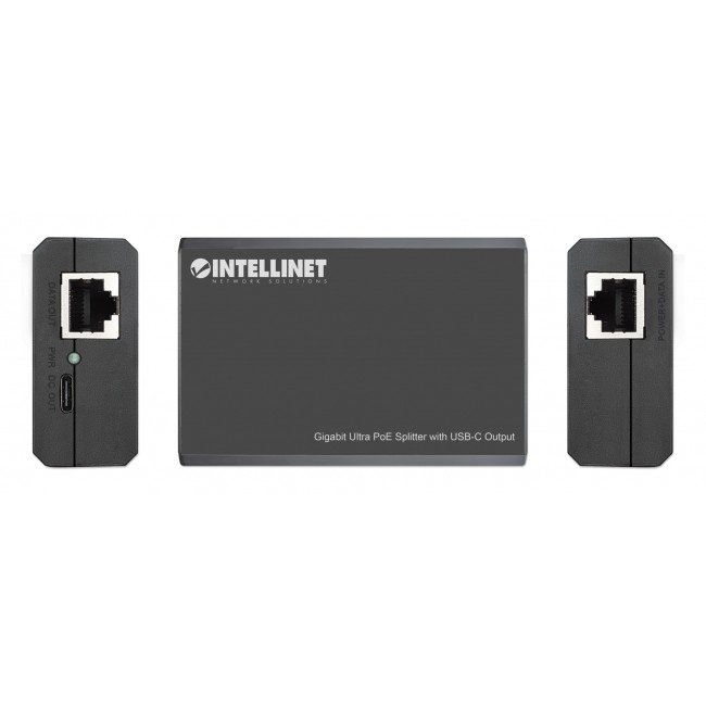 Intellinet PoE Splitter with USB-C Output, PoE++ / 4PPoE, Gigabit Ultra, IEEE 802.3bt, RJ45 In and Out Ports, Up to 45 W USB-C Output Port