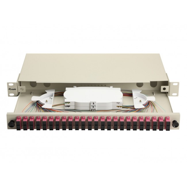 Equip 24-Port Fiber Optic Splice Box, SC Duplex, OM4, 1U, Equipped, Grey