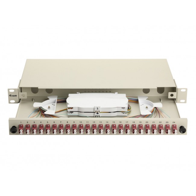Equip 24-Port Fiber Optic Splice Box, LC Duplex, OM4, 1U, Equipped, Grey