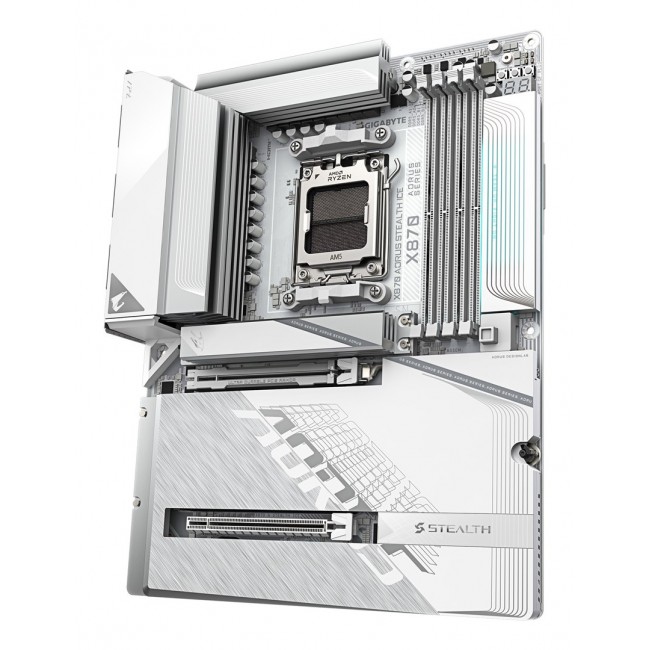 GIGABYTE X870 AORUS STEALTH ICE Motherboard - Supports AMD Ryzen 9000 CPUs, 16+2+2 Phases Digital VRM, up to 8200Hz DDR5 (OC), 2xPCIe 5.0 + 2xPCIe 4.0, Wi-Fi 7, 5 GbE LAN, USB 4