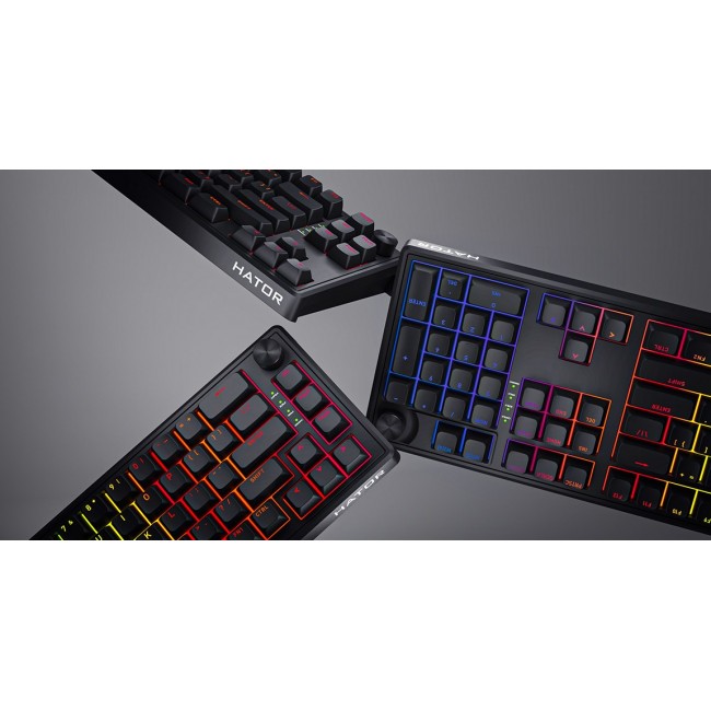HATOR Skyfall 65 Wired, Mechanical, USB-C, Aurum Sterling, 70M clicks, RGB, Black, 790g