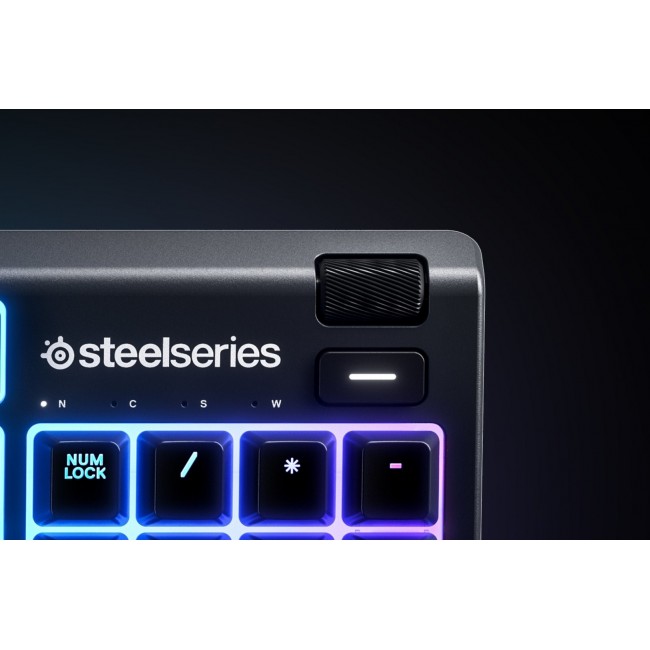 SteelSeries Apex 3 Gaming Keyboard, US Layout, Wired, Black SteelSeries Apex 3 Gaming keyboard, IP32 water resistant for protection against spills, Customizable 10-zone RGB illumination reacts to games and Discord, Whisper quiet gaming switches last for