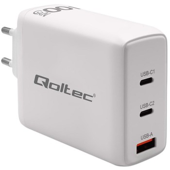 Qoltec 100W GaN Wall Charger | 5-20V | 1.5-5A | 2 x USB-C PD | 1 x USB QC 3.0 | White Qoltec 100W GaN Wall Charger | 5-20V | 1.5-5A | 2 x USB-C PD | 1 x USB QC 3.0 | White