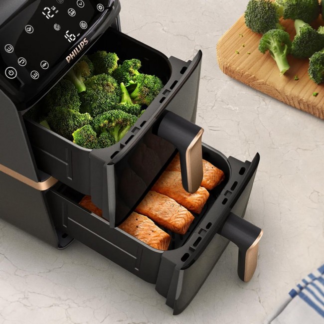 Philips 4000 series NA462/80 fryer Double 10 L Stand-alone 2750 W Hot air fryer Black, Gold, Grey