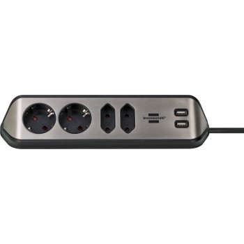 Brennenstuhl 1153590410 power extension 2 m 4 AC outlet(s) Indoor Black, Silver