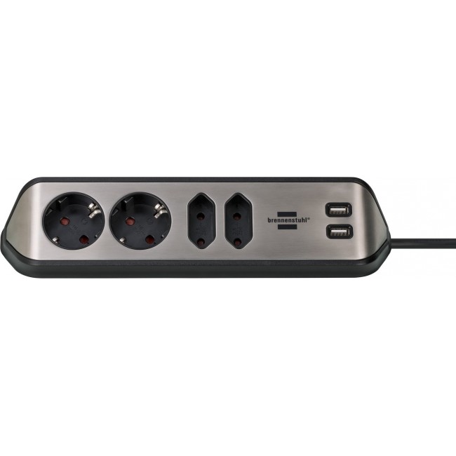 Brennenstuhl 1153590410 power extension 2 m 4 AC outlet(s) Indoor Black, Silver