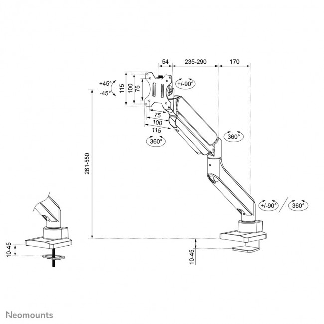 Neomounts DS70PLUS-450BL1 Monitor arm 17-49