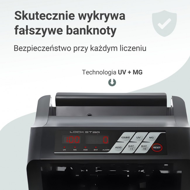 Extralink LOCKSTAR PROFESJONALNA LICZARKA NOMINALOWA DO BANKNOT W UV, IR, MG X-300 Banknote counting machine White Extralink LOCKSTAR PROFESJONALNA LICZARKA NOMINALOWA DO BANKNOT W UV, IR, MG X-300 Banknote counting machine White