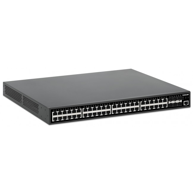 Intellinet 48-Port Gigabit Ethernet PoE+ Layer 2+ Managed Switch with Six 10G SFP+ Uplinks IEEE 802.3at/af (PoE+/PoE) Compliant, 450 W PoE Power Budget, Layer 2+/Layer 3 Lite, 6 x 10G SFP+ Open