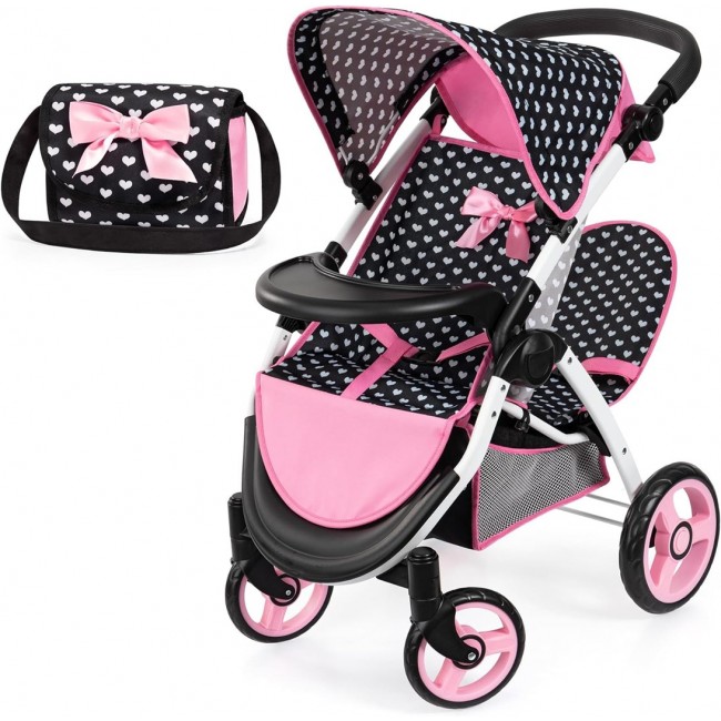Doll stroller for twins black with bow Doll stroller for twins black with bow