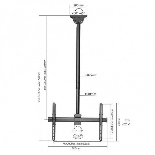 Manhattan TV & Monitor Mount, Ceiling, 1 screen, Screen Sizes: 37-75