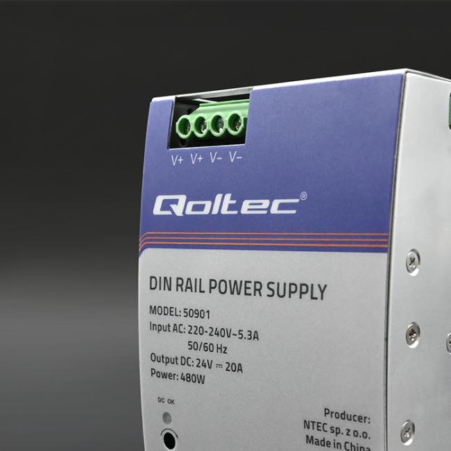Qoltec 50901 Industrial DIN rail power supply | 480W | 24V | 20A Qoltec 50901 Industrial DIN rail power supply | 480W | 24V | 20A