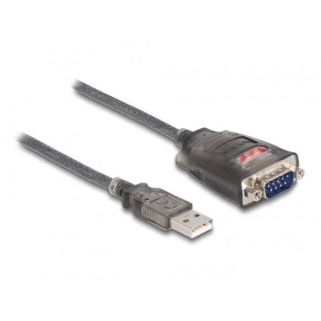 DeLOCK Adapter USB 2.0 Type-A to 1 x Serial RS-232 D-Sub 9 pin male with nuts with 3 x LED 1 m